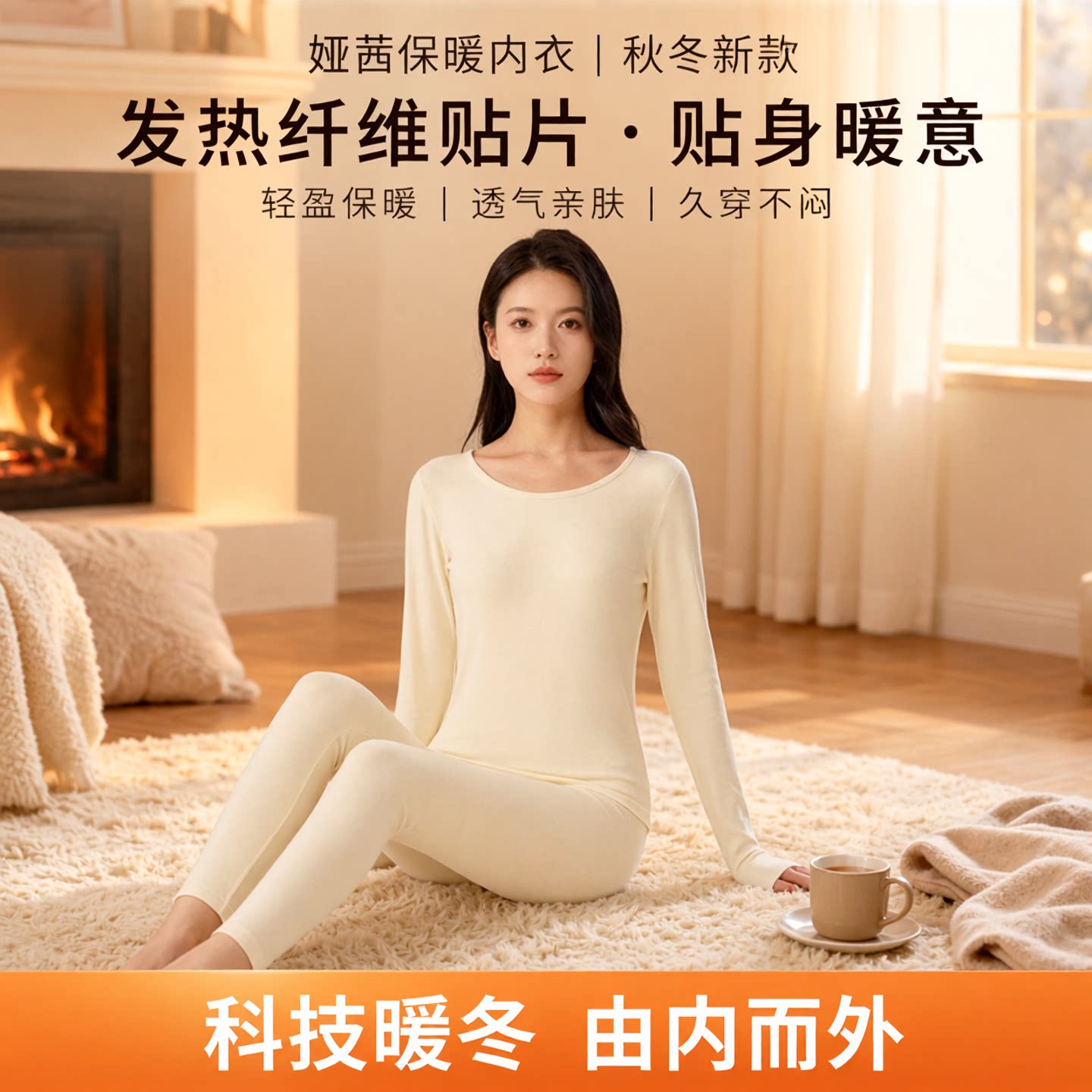 女发热纤维贴片秋衣秋裤打底套装