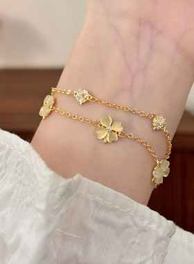 轻奢气质高级感猫眼石小花双层手链时尚个性百搭设计感小众手饰女