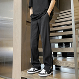 BK04*P58四季款`美式复古休闲直筒微喇西裤纯黑色拖地垂感长裤男，男装休闲裤，电商A007-3