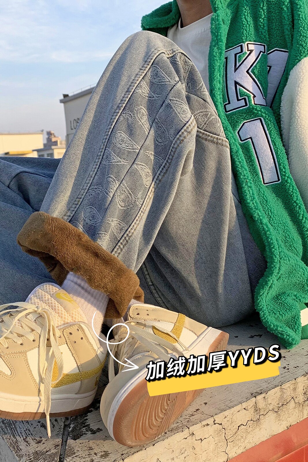 WH42*P50厚P55特薄50直筒宽松抽绳腰花果加绒加厚牛仔裤男潮,男装牛仔裤,电商A007-3