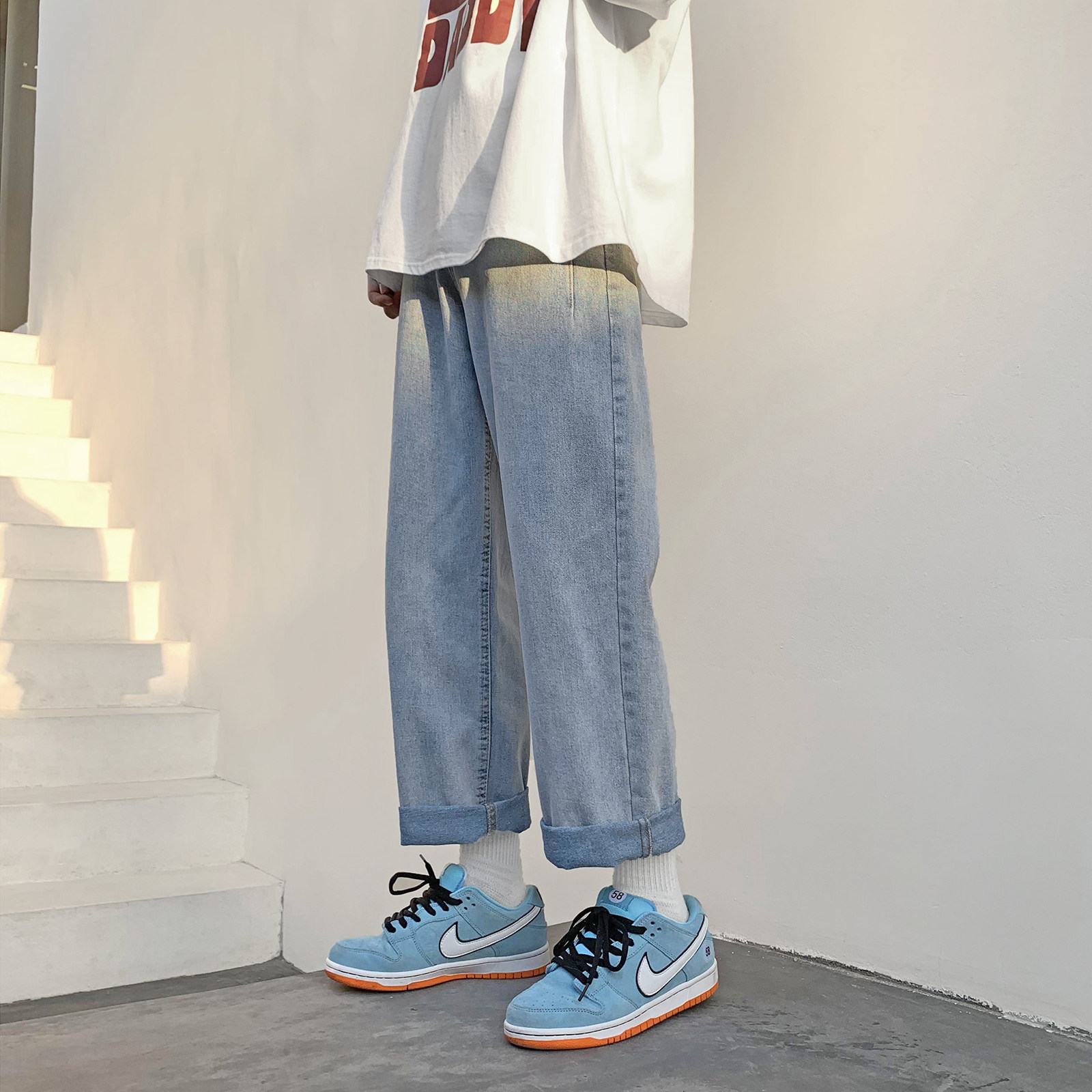 WH30*P50【春夏主打款】 港风新品男士直筒宽松九分牛仔裤薄男潮图片
