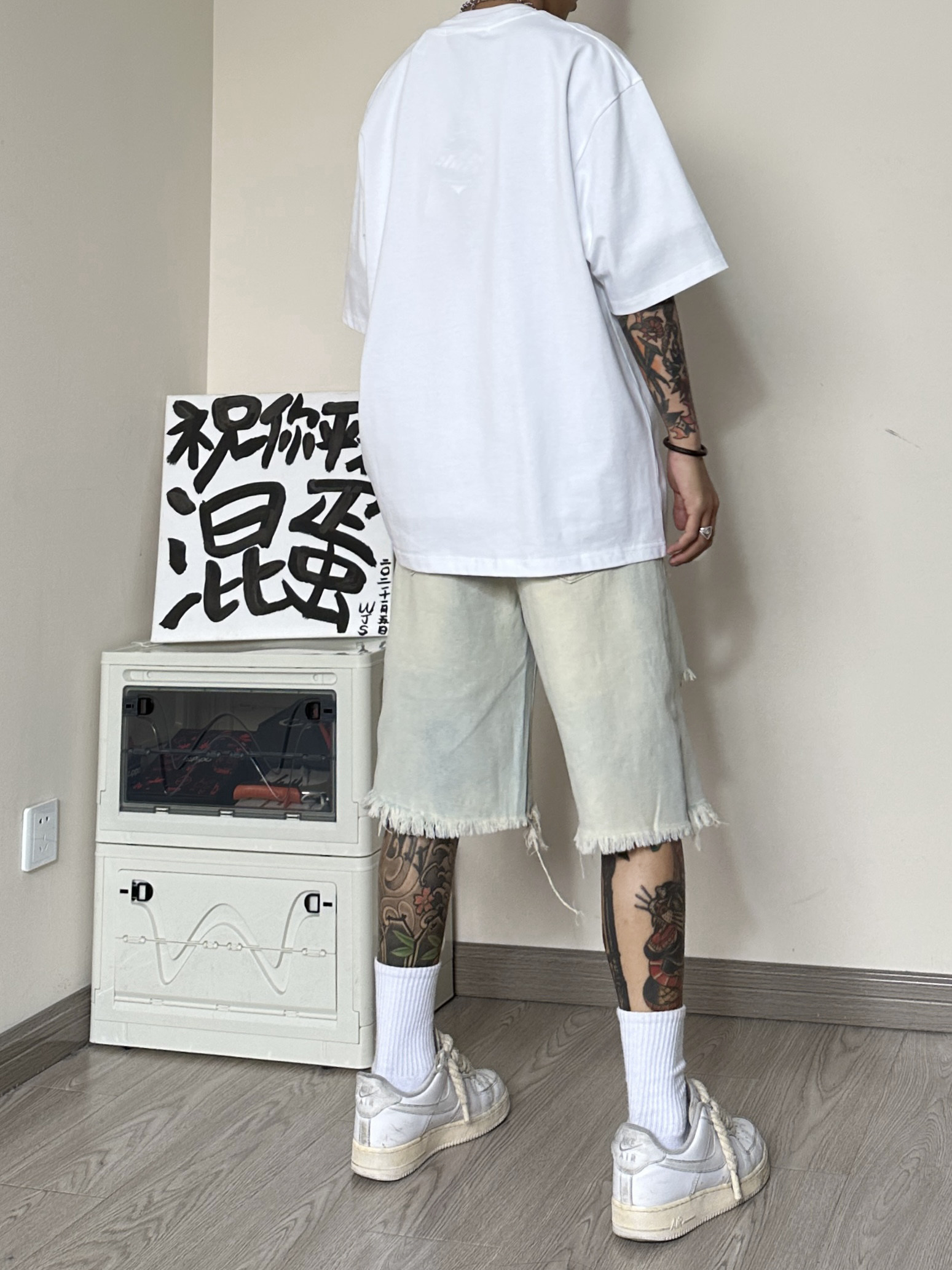 WH92*P48严选直播品质夏破洞水洗牛仔直筒宽松五分裤休闲短裤男,男装牛仔裤,电商A007-3