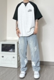 W04*P68控88元~春夏百搭休闲直筒宽松牛仔裤贴布小众设计潮裤，男装牛仔裤，电商A007-3