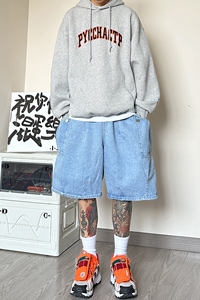 DH01*P55~夏季港风宽松直筒五分工装休闲潮冰丝牛仔短裤男图片