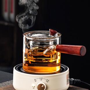 电陶炉煮茶冲茶器 侧把直觉壶加厚耐热玻璃过滤煮茶器家用茶具套装