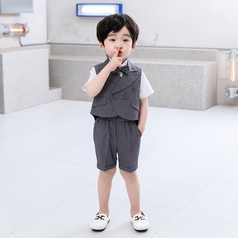 一岁宝宝周岁礼服夏季短袖西装马甲套装小男童生日正装宴会服儿童