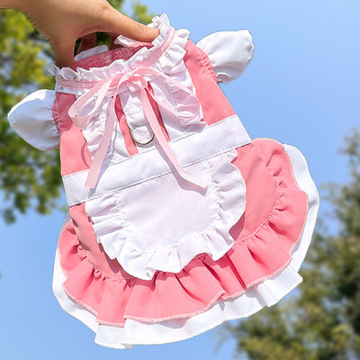 女仆咪春夏狗衣服猫用品可挂牵引遛狗裙子法斗中型犬
