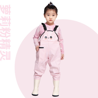 儿童加厚下水裤连体赶海服全身背带男女防水雨裤鞋幼儿园沙滩玩水