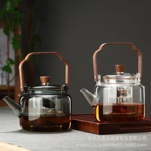 严选围炉煮茶壶透黑提梁壶玻璃烧水泡茶壶电陶炉煮茶器炭火炉蒸煮