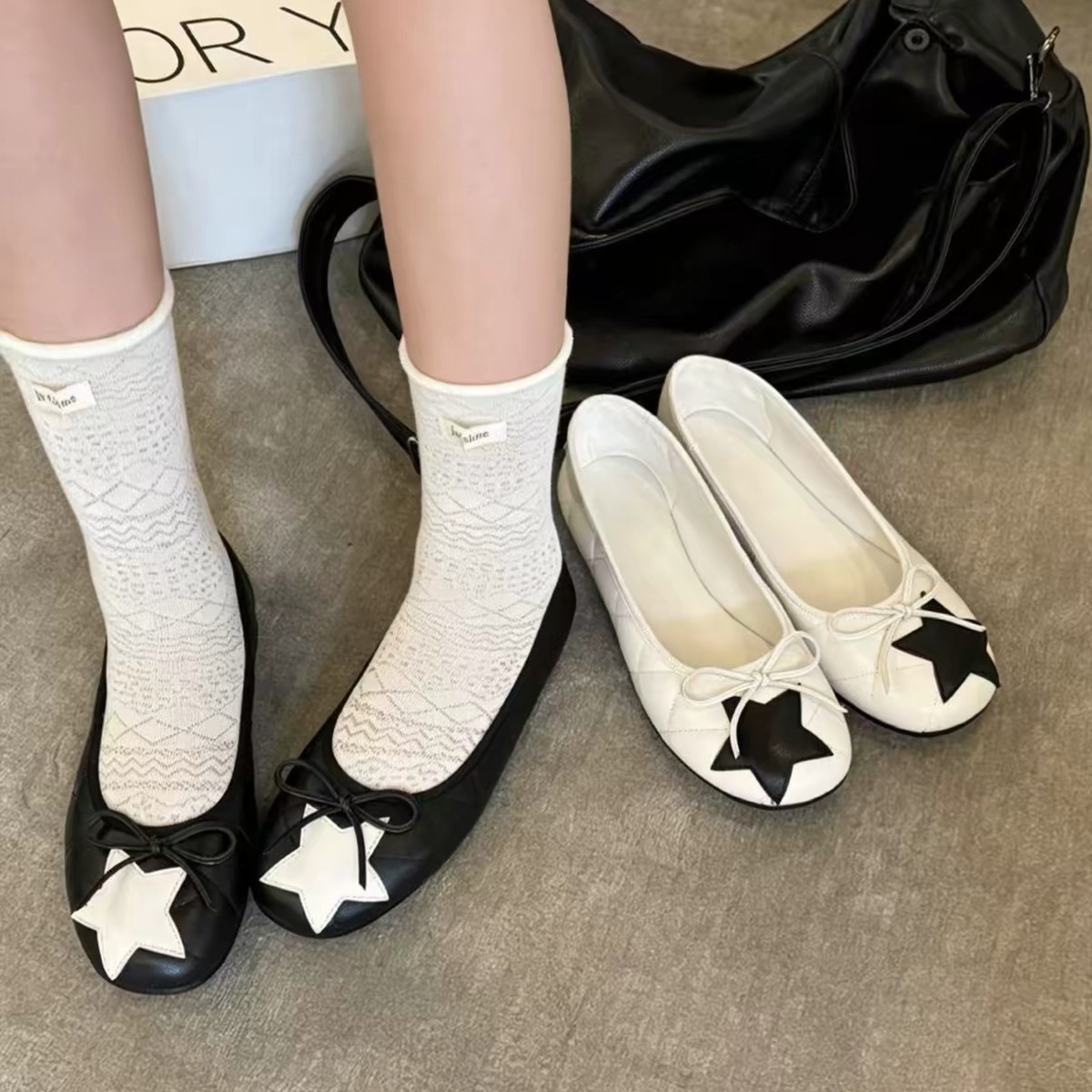 法式蝴蝶结星蕾圆头平底单鞋女