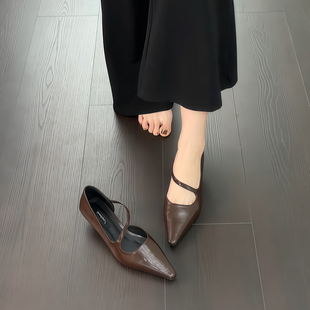 法式 浅口低跟小跟鞋 气质尖头单鞋 金属扣高跟鞋 女2025新款 羊皮版
