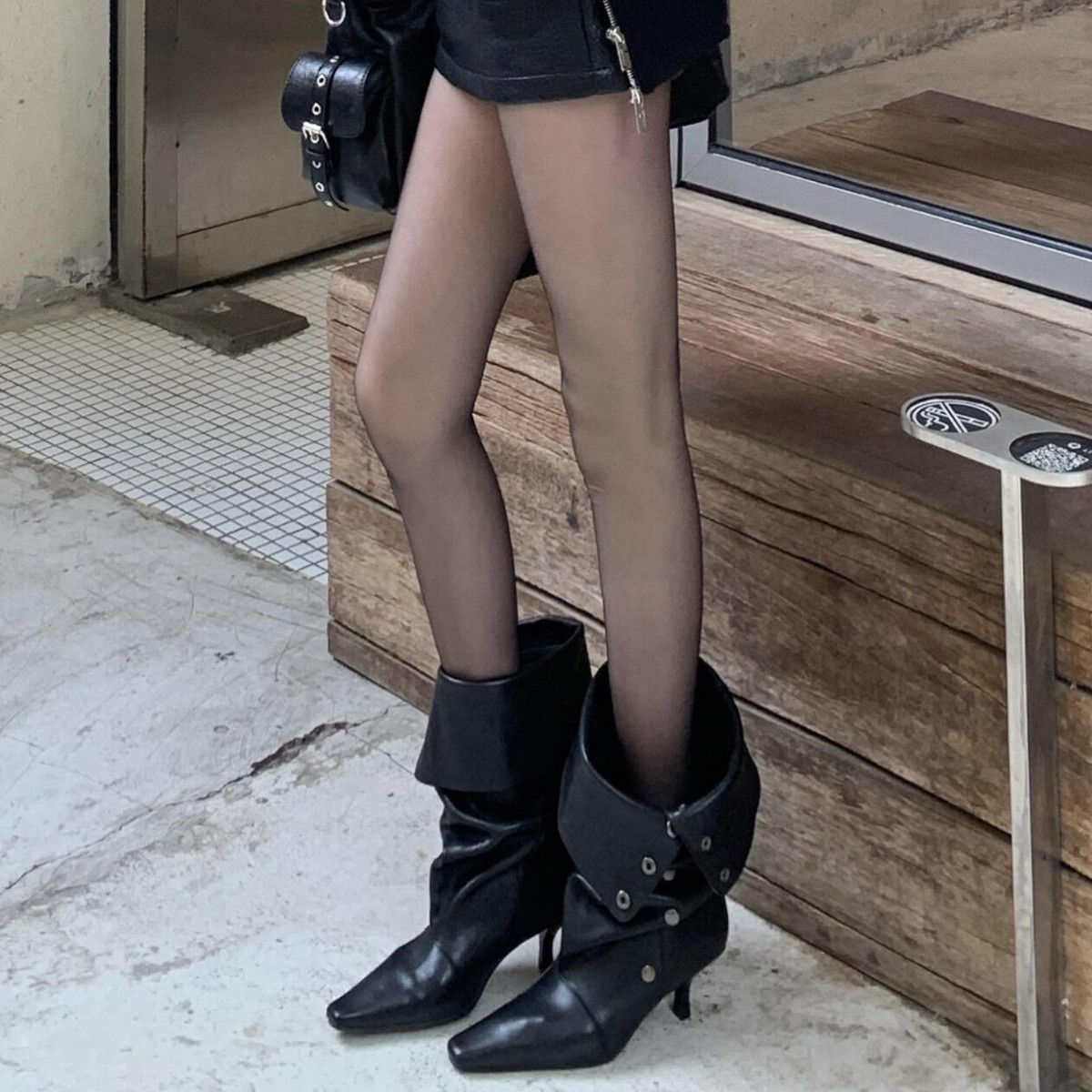 欧美辣妹尖头细跟两穿堆堆长筒靴