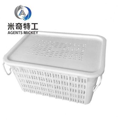 米奇特工白色加厚塑料筐胶框长方形铁耳箩筐带盖工业周转筐71049