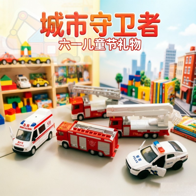 合金警车消防车玩具车套装 男孩声光回力惯性小汽车 儿童节礼物