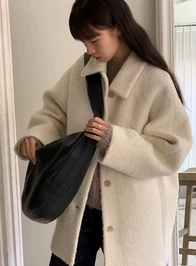 现货jinsim韩国东大门2025秋冬新款气质苏丽羊绒氛围感中长大衣