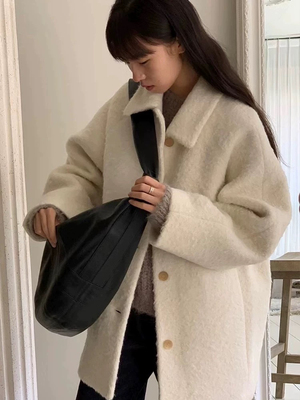 现货jinsim韩国东大门2025秋冬新款气质苏丽羊绒氛围感中长大衣
