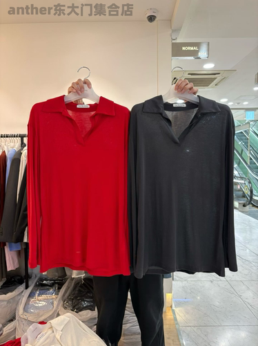 现normal韩国东大门2026春季新款女装翻领长袖T恤女打底衫