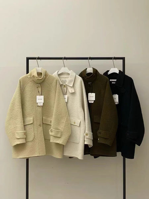 现much more 2024秋冬东大门苏丽baby羊驼单排扣立领系扣大衣