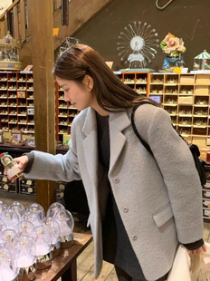 现ounce韩国东大门2025秋冬女新款羊毛西装领百搭毛呢大衣外套