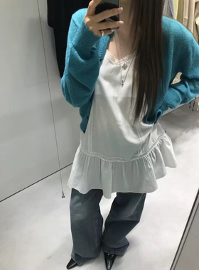 现韩国东大门nuese 2025春洋气微透甜美镂空花边时尚吊带宽松裙