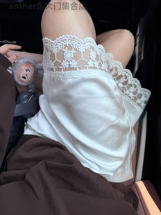 现货tempting韩国东大门2025秋季新款时尚百搭宽松拼接蕾丝半身裙