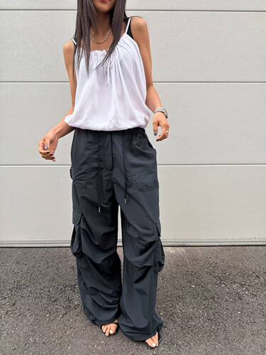 meng现韩国2026春季新款时尚百搭纯色松紧腰工装裤女