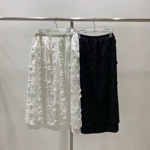 现韩国东大门2025春夏 wood sage百搭宽松休闲立体花朵气质半身裙