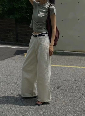 现货 包邮东大门2024秋冬deventi休闲直筒高腰牛仔裤阔腿裤