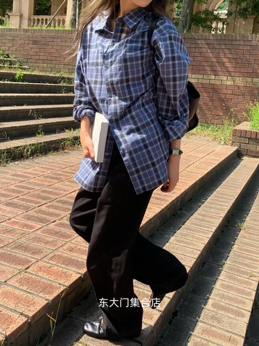 object韩国东大门2026秋新款时尚百搭格子慵懒风长袖衬衫女