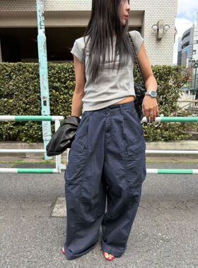 meng现韩国2026春季新款时尚百搭纯色宽松显瘦休闲裤女