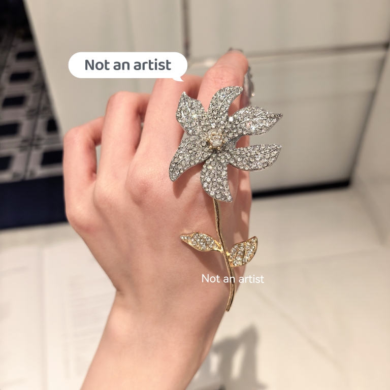 名媛风气质个性简约美学设计满钻合金夸张花朵戒指高级宴会指环