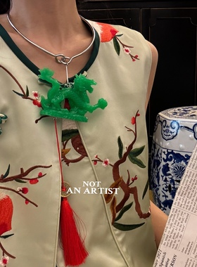 原创设计中国珠宝非遗手工玉龙护佑树脂仿真玉石雕刻流苏项圈小众