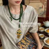 新国风东方韵味亭子阁楼流苏吊坠黄鹤楼玉石项链不对称小众百搭