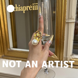 实拍vintage博物馆五官艺术耳朵戒指超现实主义风格浮夸珍珠指环