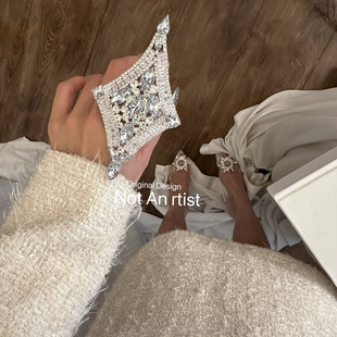 欧美ins复古夸张菱形水钻戒指女小众设计感高级轻奢宴会开口指环