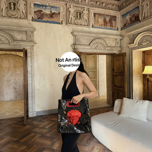 3D大卫头像托特包女 红黑撞色亮面漆皮辣妹百搭手提通勤包大容量