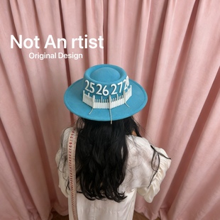 海外订单原创设计师小众手工创意刻度标混搭平沿帽渔夫帽盆帽帽子