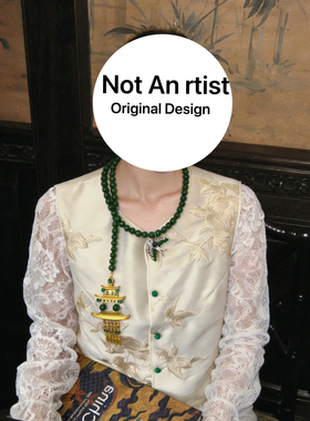 新国风东方韵味亭子阁楼流苏吊坠黄鹤楼玉石项链不对称小众百搭