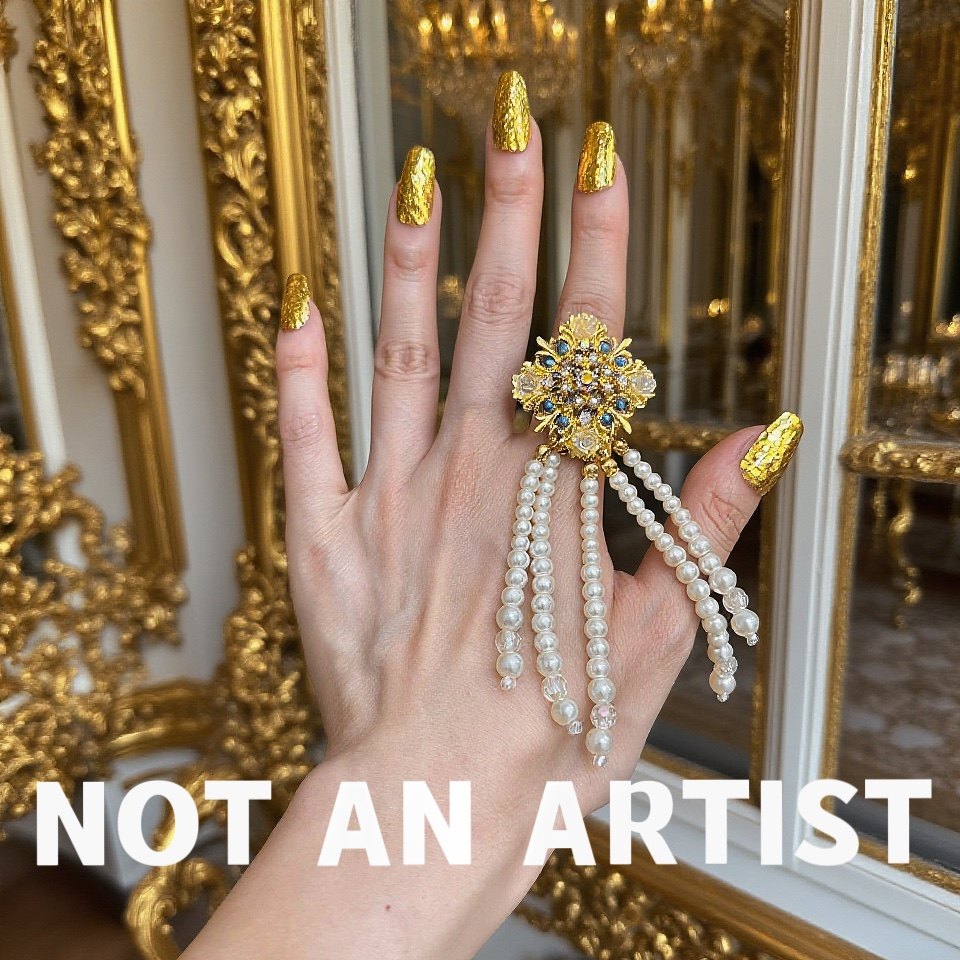 实拍轻奢风纸醉金迷鎏金雕花晚宴戒指宫廷风珍珠流苏七彩水晶戒指