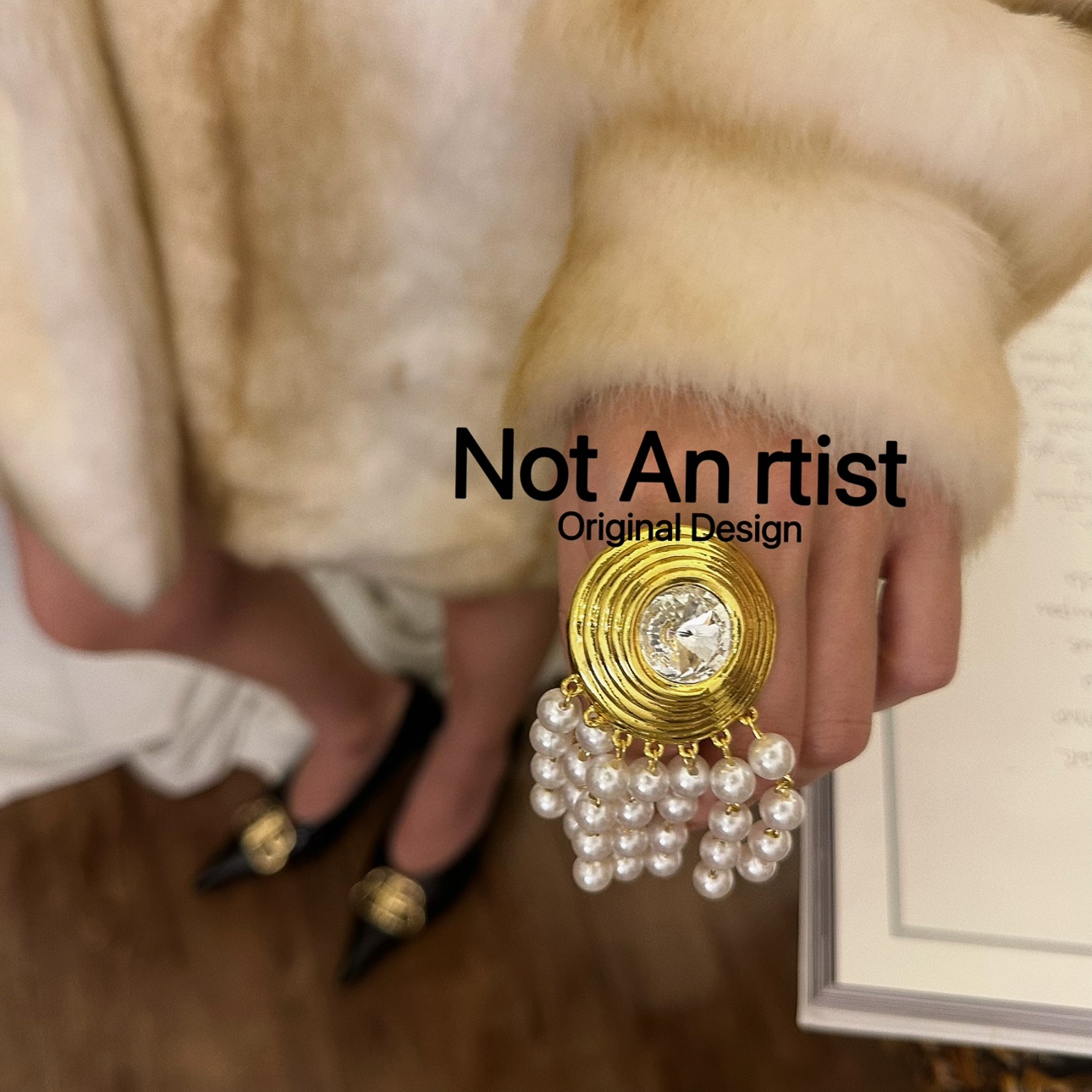 欧美复古夸张多层珍珠流苏戒指vintage金属大号圆形水钻宴会指环