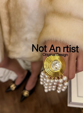 欧美复古夸张多层珍珠流苏戒指vintage金属大号圆形水钻宴会指环