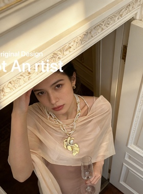 vintage原创小众高级感镶钻滴油锦鲤吊坠仿真珍珠叠戴宴会项链