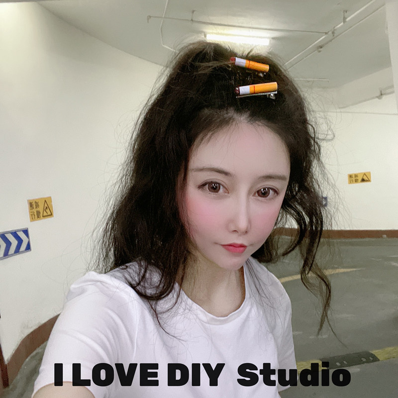 吸烟危害健康 原创小众设计师手工香烟耳环潮人蹦迪凹造型耳饰