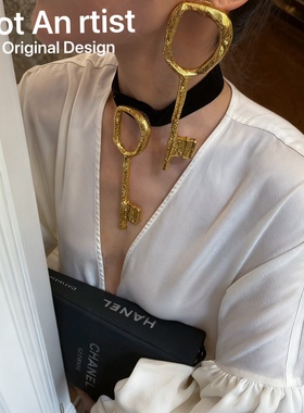 原创小众设计vintage复古仿真金属钥匙耳环项圈夸张个性宴会走秀