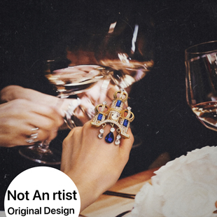 氛围感夸张装 复古宫廷风蓝宝流苏戒 饰戒 城堡戒指 小众设计欧式