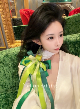 泰国趣味设计师滚轮丝带耳环多层撞色长飘带戏剧垂坠蝴蝶结耳饰