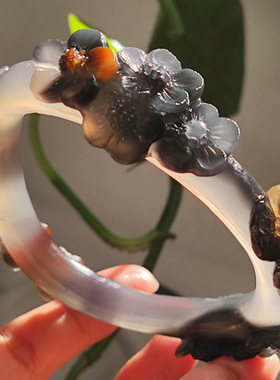 玛瑙印象 暗香浮动 纯天然巴西老料玛瑙雕刻手镯 精工梅花手镯62