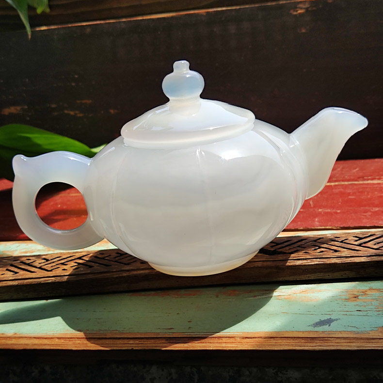 玛瑙印象 纯天然玛瑙雕刻南瓜茶壶 纯手工 饱满圆润 福气满满
