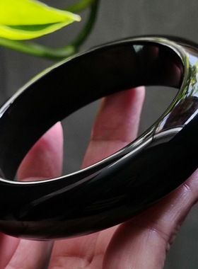 玛瑙印象 灵契之石 纯天然巴西老料黑玛瑙手镯 高档纯黑金刚黑61