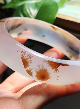 春意盎然 纯天然马达加斯加精品草花玛瑙手镯 高冰清透花型完整59